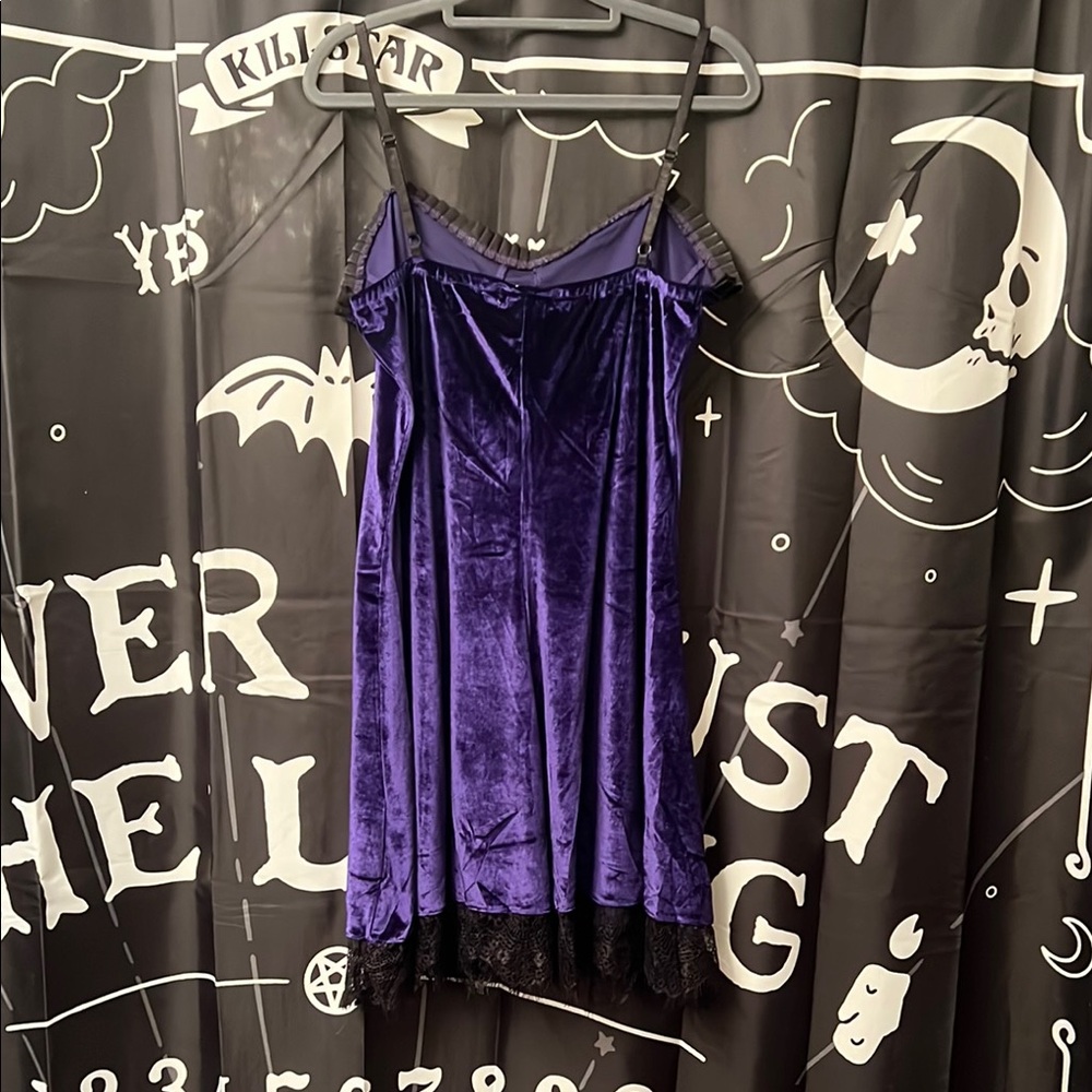 Purple Velvet Slip Dress with Black Lace Trim - Picture 4 of 6